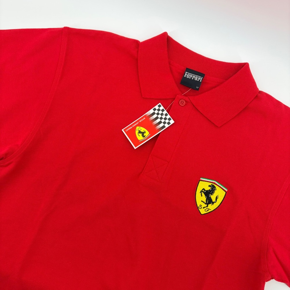 Ferrari Polo Shirt Mens Medium Red Embroidered Shield Logo‎ Short Sleeve New